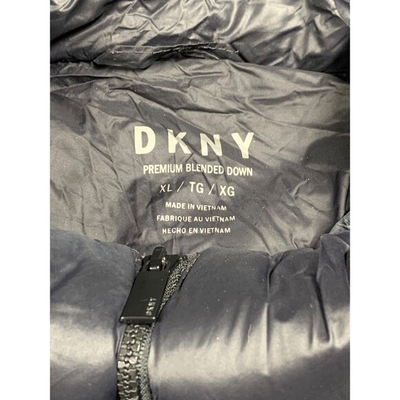 DKNY Down Puffer Jacket Coat Women's XL Black Below The Waist Double Zipper Hood - Picture 2 of 12